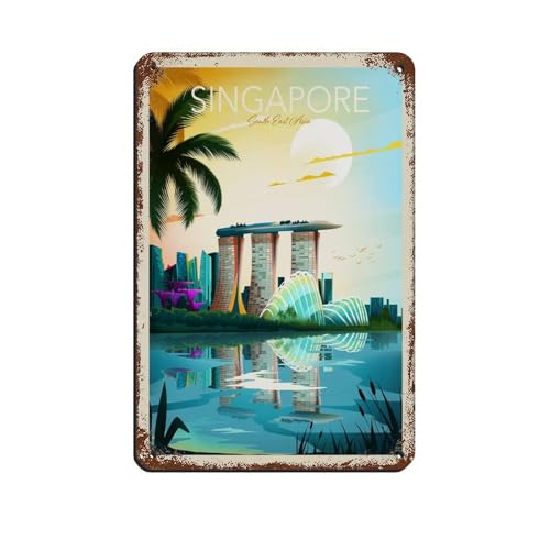 HEYKYY Singapur Vintage Retro Reiseposter Blechschild Vintage Metall Pub Club Cafe Bar Home Wandkunst Dekoration Poster Retro-Stil 20 x 30 cm von HEYKYY