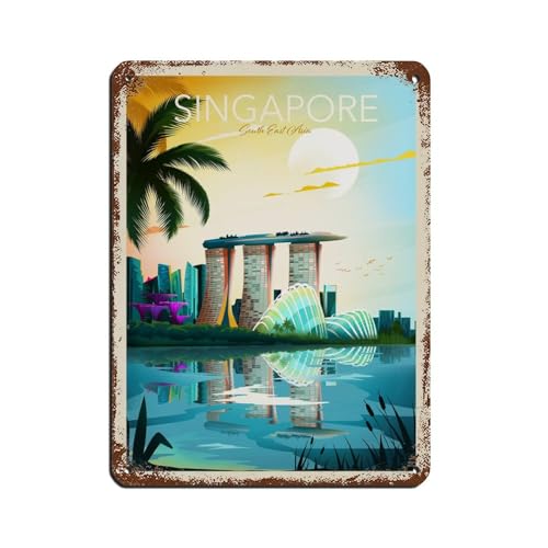 HEYKYY Singapur Vintage Retro Reiseposter Retro Poster Metall Blechschild Chic Kunst Retro Eisen Malerei Bar Menschen Höhle Cafe Familie Garage Poster Wanddekoration Stil 30 x 40 cm von HEYKYY