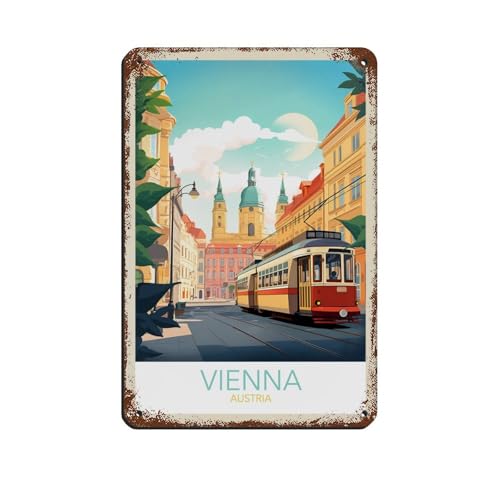 HEYKYY Wien Österreich Vintage Reiseposter Retro Poster Metall Blechschild Chic Kunst Retro Eisen Malerei Bar Menschen Höhle Cafe Familie Garage Poster Wanddekoration Stil 20 x 30 cm von HEYKYY