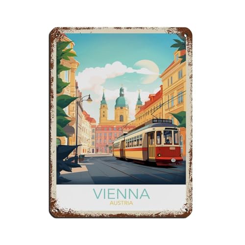 HEYKYY Wien Österreich Vintage Reiseposter Retro Poster Metall Blechschild Chic Kunst Retro Eisen Malerei Bar Menschen Höhle Cafe Familie Garage Poster Wanddekoration Stil 30 x 40 cm von HEYKYY