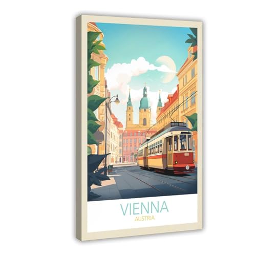 HEYKYY Wien Österreich Vintage Reiseposter Retro Poster Metall Blechschild Chic Kunst Retro Eisenmalerei Bar Menschen Höhle Café Familie Garage Poster Wanddekoration Rahmen: 40 x 60 cm von HEYKYY