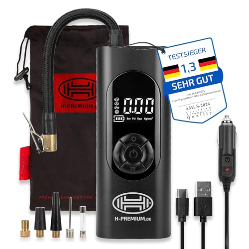 HEYNER® Digitaler Akku-Kompressor 6.000mAh I 10 bar Druck, LED & Display, Auto-Stopp, USB-C & 12V Ladefunktion, inkl. Adapter-Set & Tragebeutel von HEYNER