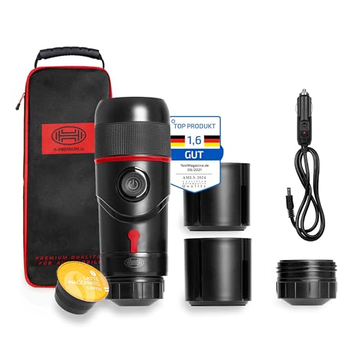 HEYNER® Espressomaschine tragbar für Auto, Reisekaffeemaschine, Minipresso mit extra Becher 12V Black Edition von HEYNER