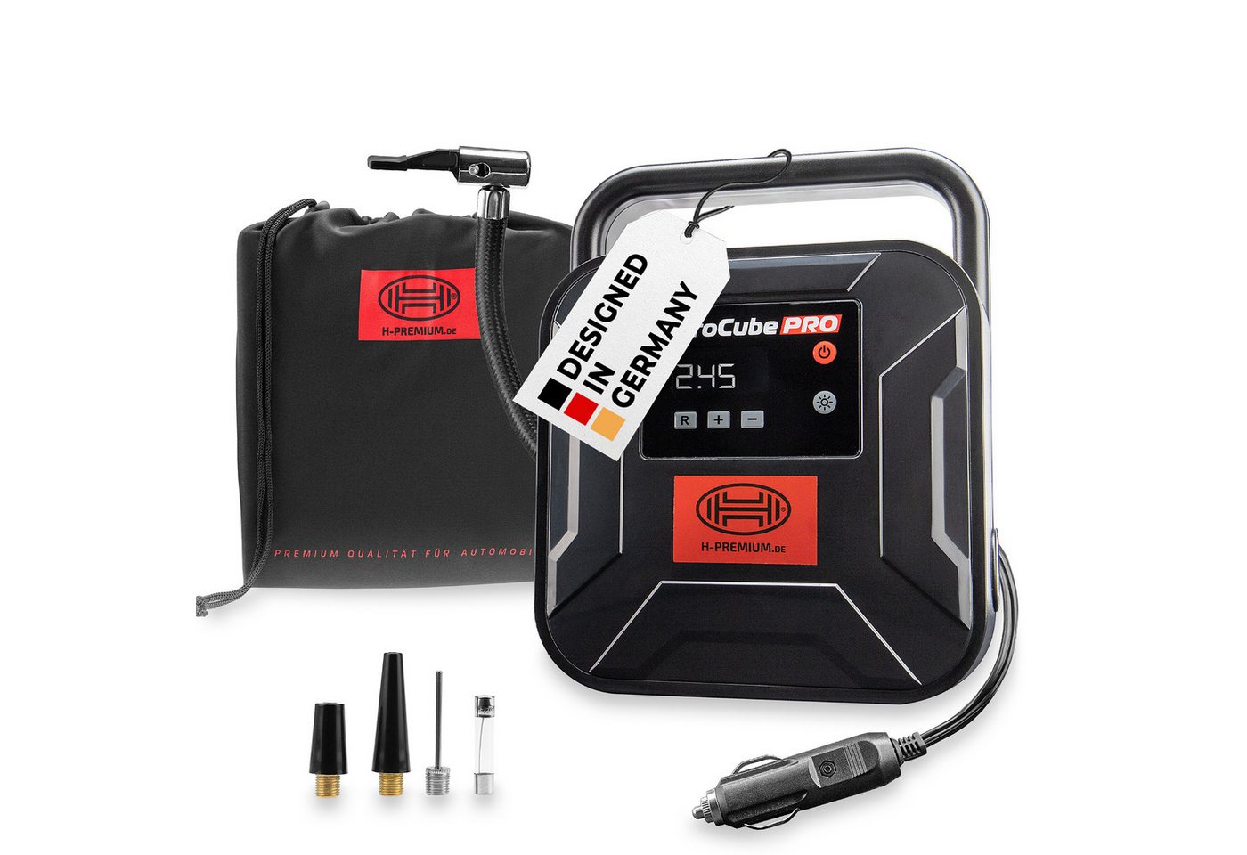 HEYNER Kompressor Auto Kompressor 12V elektr. Luftpumpe tragbar 10 bar Zigarettenanzünd, 120 W, max. 10 bar, Set von HEYNER