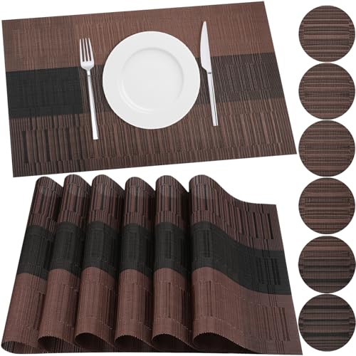 HEYOMART 6er Set Platzsets und Untersetzer, rutschfest Abwaschbar Tischsets, PVC Vinyl Hitzebeständig Platzdeckchen, Ideal für Küche, Party, Hochzeit usw, Braun von HEYOMART