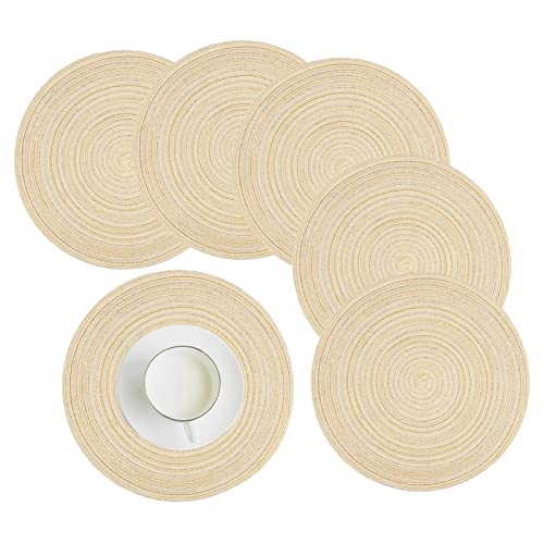 HEYOMART 6er Set Platzsets Rund Geflochtene Tischsets Abwaschbar Beige Rund Platzsets Waschbar Hitzebeständig Platzdeckchen Weihnachten für Hochzeit, Fest, Küche, Dekor - 38cm von HEYOMART