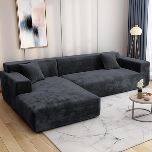 HEYOMART Sofabezug Ecksofa L Form Stretch Plüsch Sofa Überzug Universal Couchbezug Für 1/2/3/4 Sitzer - 1 Sitzer, Dunkelgrau (L Form Ecksofa Erfordert Zwei) von HEYOMART