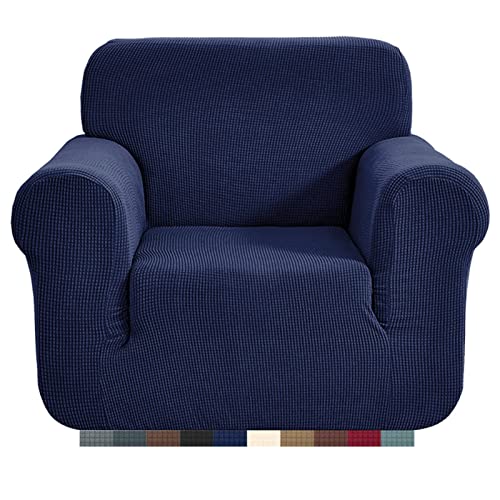 HEYOMART Stretch Sofabezug 1 Stück Sofahusse Spandex Jacquard Elastische Couchbezug mit Anti-Rutsch-Schaumstoffe (L-förmiges Ecksofa erfordert Zwei) - 1 Seater, Blau von HEYOMART