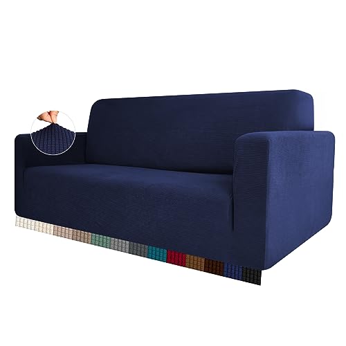 HEYOMART Stretch Sofabezug 1 Stück Sofahusse Spandex Jacquard Elastische Couchbezug mit Anti-Rutsch-Schaumstoffe (L-förmiges Ecksofa erfordert Zwei) - 1 Seater, Blau von HEYOMART