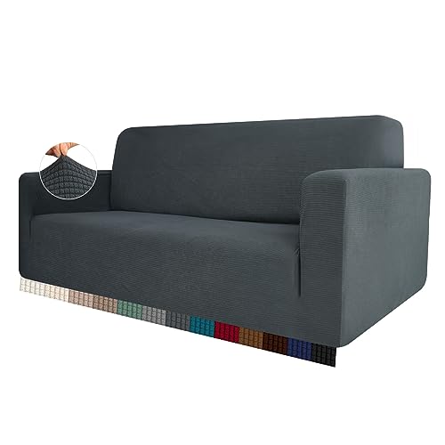 HEYOMART Stretch Sofabezug 1 Stück Sofahusse Spandex Jacquard Elastische Couchbezug mit Anti-Rutsch-Schaumstoffe (L-förmiges Ecksofa erfordert Zwei) - 2 Seater, Grau von HEYOMART