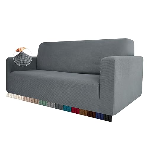 HEYOMART Stretch Sofabezug 1 Stück Sofahusse Spandex Jacquard Elastische Couchbezug mit Anti-Rutsch-Schaumstoffe (L-förmiges Ecksofa erfordert Zwei) - 2 Seater, Hellgrau von HEYOMART