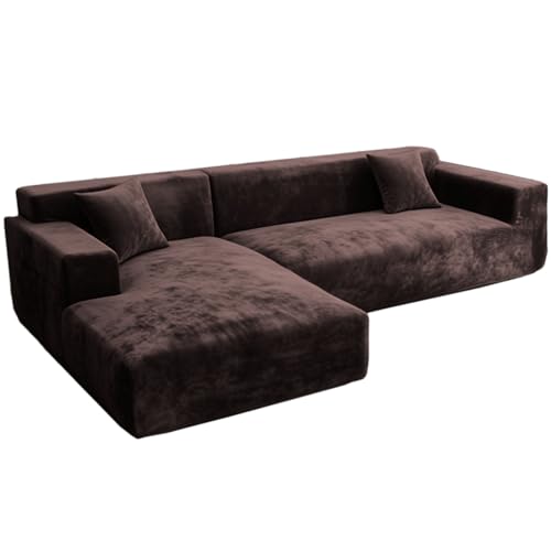 HEYOMART Sofabezug Ecksofa L Form Stretch Plüsch Sofa Überzug Universal Couchbezug Für 1/2/3/4 Sitzer - 1 Sitzer, Braun (L Form Ecksofa Erfordert Zwei) von HEYOMART