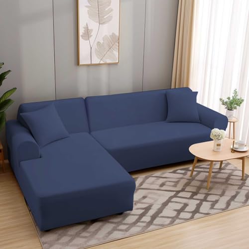 HEYOMART Sofabezug Ecksofa L Form Stretch Sofa Überzug Universal Couchbezug Für 1/2/3/4 Sitzer - 1 Sitzer, Blau (L Form Ecksofa Erfordert Zwei) von HEYOMART