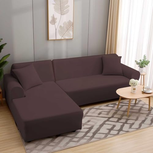 HEYOMART Sofabezug Ecksofa L Form Stretch Sofa Überzug Universal Couchbezug Für 1/2/3/4 Sitzer - 1 Sitzer, Braun (L Form Ecksofa Erfordert Zwei) von HEYOMART