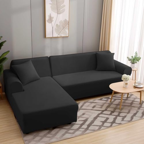 HEYOMART Sofabezug Ecksofa L Form Stretch Sofa Überzug Universal Couchbezug Für 1/2/3/4 Sitzer - 1 Sitzer, Schwarz (L Form Ecksofa Erfordert Zwei) von HEYOMART