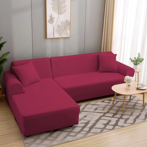 HEYOMART Sofabezug Ecksofa L Form Stretch Sofa Überzug Universal Couchbezug Für 1/2/3/4 Sitzer - 1 Sitzer, Weinrot (L Form Ecksofa Erfordert Zwei) von HEYOMART