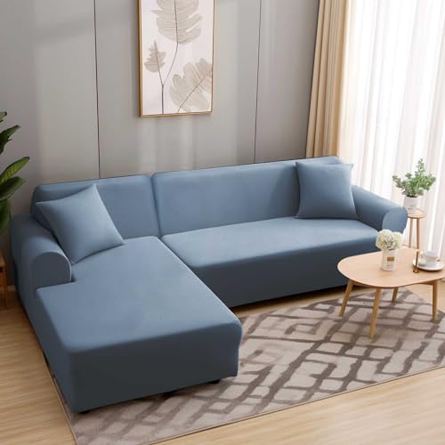 HEYOMART Sofabezug Ecksofa L Form Stretch Sofa Überzug Universal Couchbezug Für 1/2/3/4 Sitzer - 2 Sitzer, Hellblau (L Form Ecksofa Erfordert Zwei) von HEYOMART