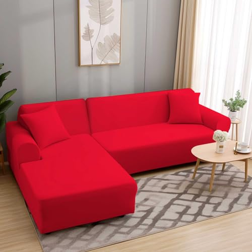 HEYOMART Sofabezug Ecksofa L Form Stretch Sofa Überzug Universal Couchbezug Für 1/2/3/4 Sitzer - 2 Sitzer, Rot (L Form Ecksofa Erfordert Zwei) von HEYOMART
