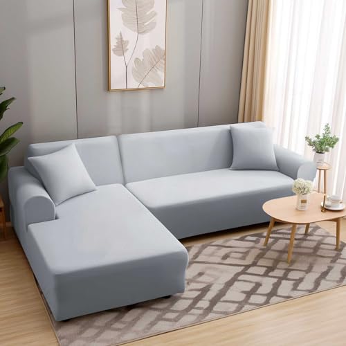 HEYOMART Sofabezug Ecksofa L Form Stretch Sofa Überzug Universal Couchbezug Für 1/2/3/4 Sitzer - 4 Sitzer, Hellgrau (L Form Ecksofa Erfordert Zwei) von HEYOMART