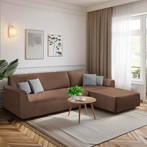 HEYOMART Sofabezug Ecksofa L Form Stretch Spandex Jacquard Sofa Überzug Universal Couchbezug Für 1/2/3/4 Sitzer - 1 Sitzer, Braun (L Form Ecksofa Erfordert Zwei) von HEYOMART