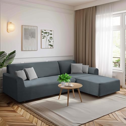 HEYOMART Sofabezug Ecksofa L Form Stretch Spandex Jacquard Sofa Überzug Universal Couchbezug Für 1/2/3/4 Sitzer - 2 Sitzer, Grau (L Form Ecksofa Erfordert Zwei) von HEYOMART