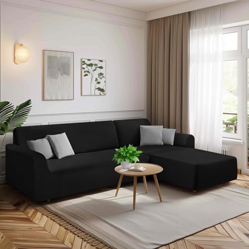 HEYOMART Sofabezug Ecksofa L Form Stretch Spandex Jacquard Sofa Überzug Universal Couchbezug Für 1/2/3/4 Sitzer - 2 Sitzer, Schwarz (L Form Ecksofa Erfordert Zwei) von HEYOMART