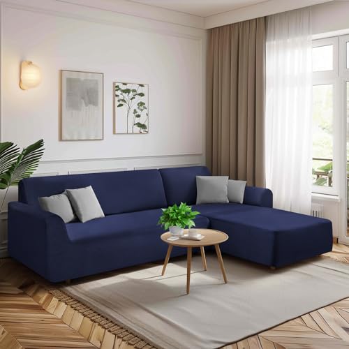 HEYOMART Sofabezug Ecksofa L Form Stretch Spandex Jacquard Sofa Überzug Universal Couchbezug Für 1/2/3/4 Sitzer - 3 Sitzer, Blau (L Form Ecksofa Erfordert Zwei) von HEYOMART