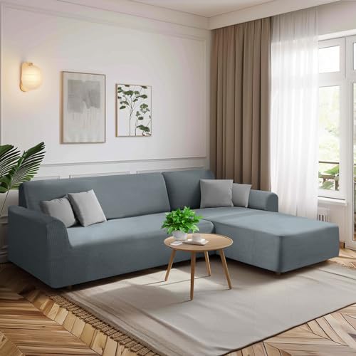 HEYOMART Sofabezug Ecksofa L Form Stretch Spandex Jacquard Sofa Überzug Universal Couchbezug Für 1/2/3/4 Sitzer - 4 Sitzer, Hellgrau (L Form Ecksofa Erfordert Zwei) von HEYOMART