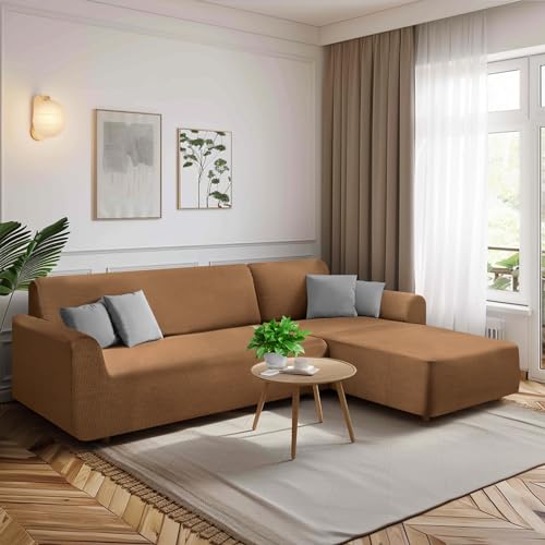 HEYOMART Sofabezug Ecksofa L Form Stretch Spandex Jacquard Sofa Überzug Universal Couchbezug Für 1/2/3/4 Sitzer - 4 Sitzer, Kamel (L Form Ecksofa Erfordert Zwei) von HEYOMART