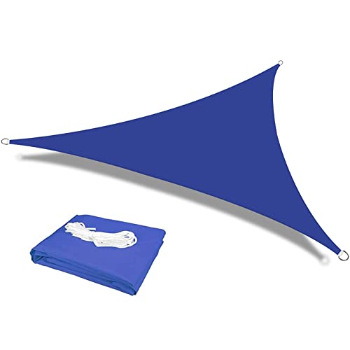 HEYOMART Sonnensegel Dreieck 3,6 x 3,6 x 3,6m Wasserdicht Sonnenschutz inkl Befestigungsseile PES Polyester mit UV Schutz für Garten Terrasse Camping, Blau von HEYOMART