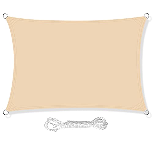 HEYOMART Sonnensegel Sonnenschutz inkl Befestigungsseile PES Polyester Wasserdicht 2 x 3m Rechteck Sonnensegel mit 98% UV Schutz für Draußen, Patio, Garten Terrasse Camping, Hellgelb von HEYOMART