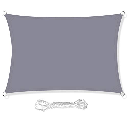 HEYOMART Sonnensegel Sonnenschutz inkl Befestigungsseile PES Polyester Wasserdicht 3 x 5m Rechteck Sonnensegel mit 98% UV Schutz für Draußen, Patio, Garten Terrasse Camping, Grau von HEYOMART
