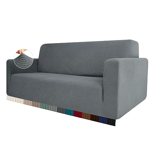 HEYOMART Stretch Sofabezug 1 Stück Sofahusse Spandex Jacquard Elastische Couchbezug mit Anti-Rutsch-Schaumstoffe (L-förmiges Ecksofa erfordert Zwei) - 4 Seater, Hellgrau von HEYOMART