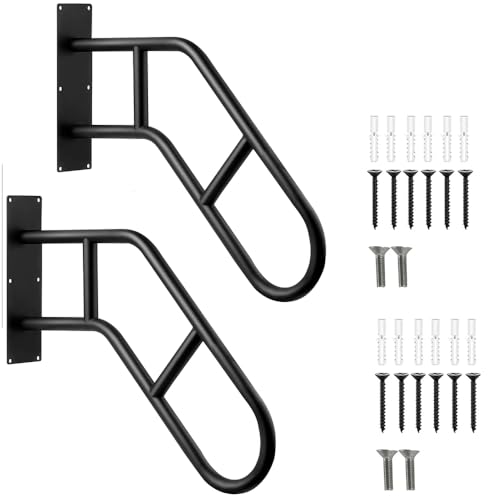 Edelstahl Treppengeländer,U-förmiger Handlauf Edelstahl,Wandhalterung Treppe,2 Stück 58 cm lange U-förmiger Handlauf,1–3 Stufen, mit mattschwarzer Oberfläche,für Garten,Garage,Veranda,Innen von HEYOUTH