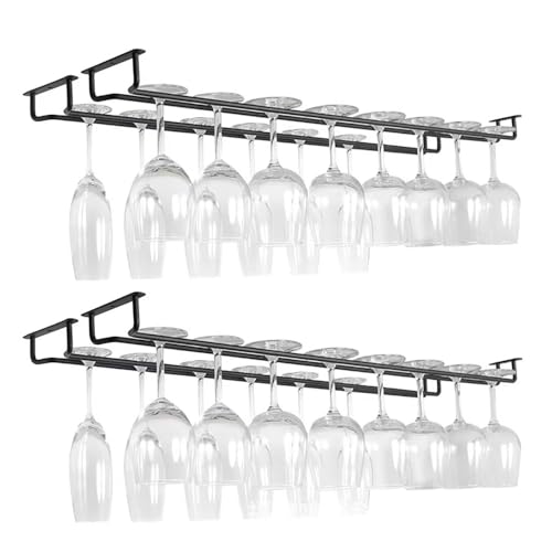 HEYOUTH Weinglashalter,Gläserhalter Hängend,Gläserhalter,4 Stück 40cm Gläserhalter zum Aufhängen Eins Hält 8-10 Weingläser, mit Schrauben & Dübeln für Familie Restaurant Hotel bar,Schwarz von HEYOUTH