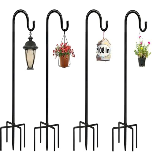 HEYOUTH Schäferhaken Garten,Laternenhalter,4 PCS 120 Cm Garden Schäferhaken, Mit Heavy Duty Rust Resistant Haken Mit 5 Prong Base FÜR Solarleuchten, Pflanzenkörbe, Laternen, Vogelhäuschen von HEYOUTH