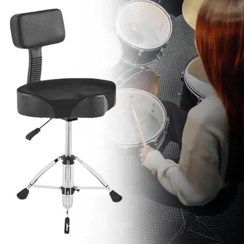 Schlagzeughocker,Drumhocker faltbar, Sattelform Schlagzeughocker,Höhenverstellbar von 67-80cm,Tragbarer,mit Rückenlehne,rutschfest gepolsterter ,360° Drehbarer Hocker für Büro Klavier Arbeitszimmer von HEYOUTH