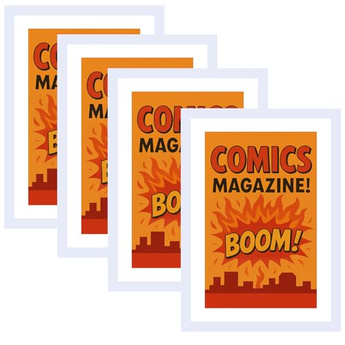 Comic-Bilderrahmen, passend für aktuelle Comic-Bücher mit Passepartout bis zu 17,8 x 26,7 cm, ohne Passepartout, 4 Stück, ohne Passepartout, Comicbuch-Präsentationsrahmen mit bruchfestem Plexiglas für von HEYTUYA