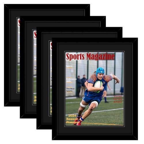Sport-Magazinrahmen mit 2 Größen, 28,5 x 29,5 cm oder 21 x 27,9 cm, schwarze Matte oder Fotos ohne Matte, Zeitschriftenrahmen mit bruchfestem Plexiglas für die Wand, schwarz, 4 Stück von HEYTUYA