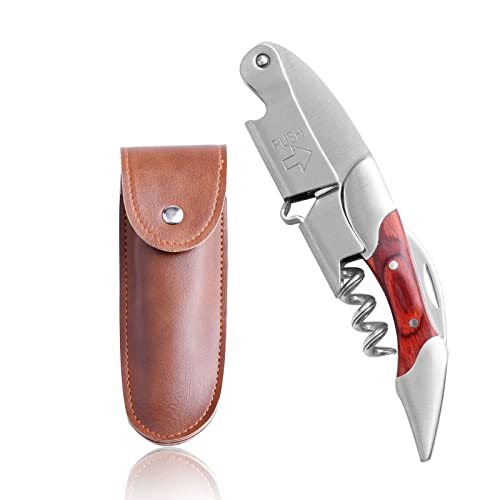 Premium Edelstahl & Palisander Kellnerkorkenzieher，Professionelle Kellnerkorkenzieher für Weinflaschen，3-in-1 Weinöffner Robuster, robuster Edelstahl, Echtholzgriff(B-Farbiges Holz) von HEYU
