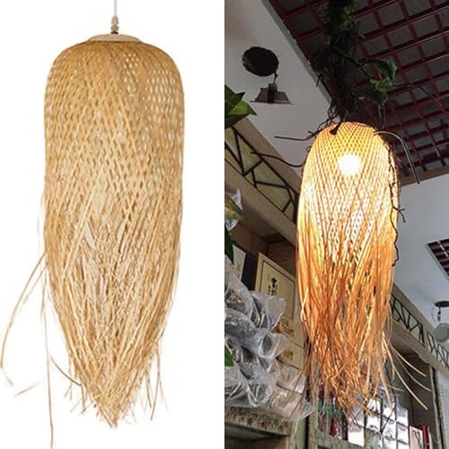 HEYUN Bambus Pendellampe Vintage Weben Kronleuchter Natürlichen Handgemachte Gewebt Rattan Hängeleuchten Kreative Höhenverstellbare E27 Hängelampe Restaurant Teestube Wohnzimmer Cafe PendelleuchtenΦ17 von HEYUN