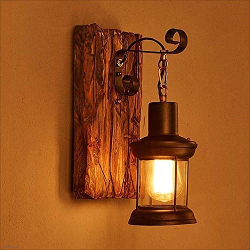 Wandleuchte E27 Holz Retro Lichter Rustikale Wohnzimmer Wandlampe Schlafzimmerwand Kreative Beleutung für Treppenhaus Flur Cafe Bar Innen Restaurant Hotel Glaslampenschirm von A.1.Coo