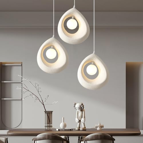 HEYUN Kreative Pendelleuchte Moderner Art-Deco-Stil Harz Lampshade Weißer Kronleuchter Esstisch Hängeleuchte 3-flammig Innenbeleuchtung Verstellbare Für Esszimmer Küche Inselleuchte G9(A1) von HEYUN