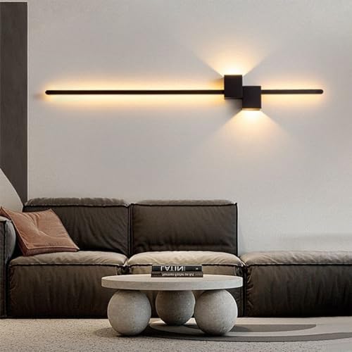 HEYUN LED Wandleuchte Innen Modern Wandlampe Kreative Einfach Lange Wandleuchte Lange Wandleuchten Stufenlos Dimmbar Für Schlafzimmer Wohnzimmer Flur Treppenhaus (Color : Schwarz, Größe : 120cm) von HEYUN