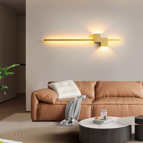 HEYUN LED Wandleuchte Innen Modern Wandlampe Kreative Einfach Lange Wandleuchten Mit Fernbedienung Stufenlos Dimmbar Für Schlafzimmer Wohnzimmer Flur Treppenhaus(Gold,100cm) von HEYUN