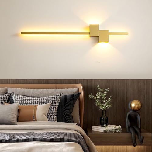 HEYUN LED Wandleuchte Innen Modern Wandlampe Kreative Einfach Lange Wandleuchten Mit Fernbedienung Stufenlos Dimmbar Für Schlafzimmer Wohnzimmer Flur Treppenhaus(Gold,80cm) von HEYUN