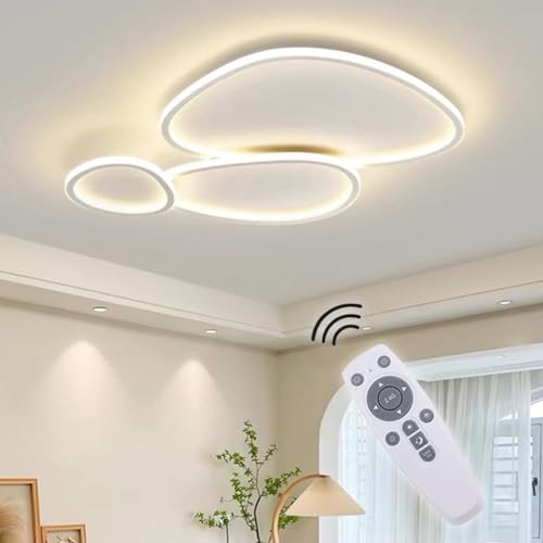 HEYUN Moderne LED Deckenleuchte Wohnzimmerlampe Deckenbeleuchtung Mit Dimmbar Fernbedienung Deckenlampe Weiß Oval Kreatives Design Acryl Augenschutz Kronleuchter Schlafzimmer (Größe : 90cm) von HEYUN