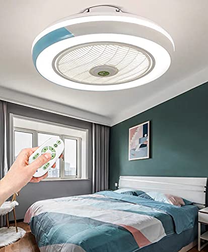 LED Deckenlampe Mit Ventilator Lampe Mit Ventilator Kreative Moderne Leise Fernbedienung Dimmbar Beleuchtun Lüfter Zeitgesteuerter Wohnzimmer Schlafzimmer Esszimmer Arbeitszimmer Kinderzimmer,Blau von HEYUN