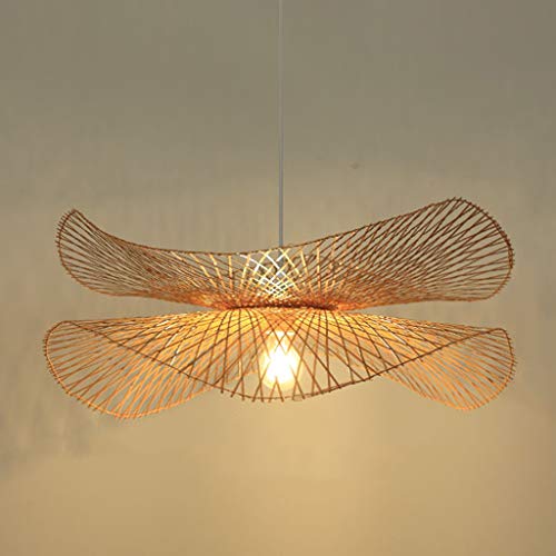 Pendelleuchte E27 Lampen Pendelleuchte Bambus Hängeleuchte Kronleuchter Retro Deckenleuchte Handgewebt Hängelampe Höhenverstellbar Restaurant Schlafzimmer Wohnzimmer Cafe Study Bar,65CM von HEYUN