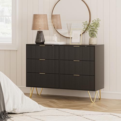 HEYZOEY Kommode mit 6 Schubladen, 100x34x73cm, Komodenschrank mit Schubladen, Schubladenschrank Flur Sideboard für Schlafzimmer,Wohnzimmer,Schrank,Eingang,Schwarze von HEYZOEY